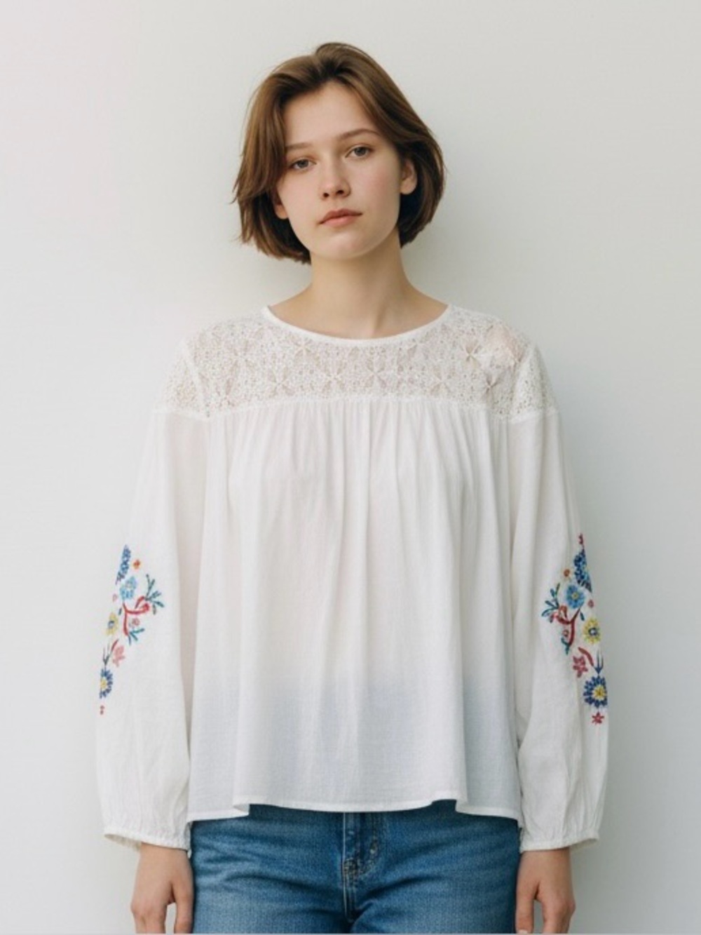 Arizona Jean Co Girls Knit Embroidered Sweater Top. Off White. 18-1/2 P…